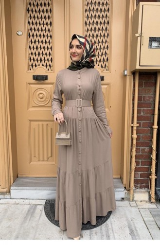 0222Sgs Buttoned Hijab Dress Mink 5971