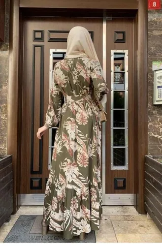 Palm Tree Patterned Dress 0228-04 Khaki 0228-04