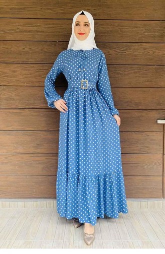 فستان للحجاب مُنقّط 0224-01 لون نيلي 0224-01