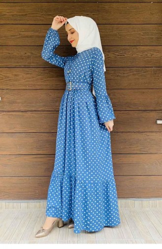 Polka Dot Hijab-Kleid 0224-01 Indigo 0224-01