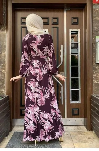 Jurk Met Palmboommotief 0228-03 Pruim 0228-03