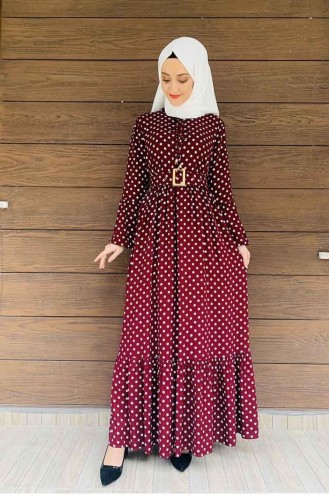 Robe Hijab à Pois 0224-02 Cerise 0224-02