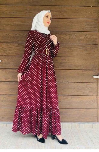 فستان للحجاب مُنقّط 0224-02 لون كرزي 0224-02