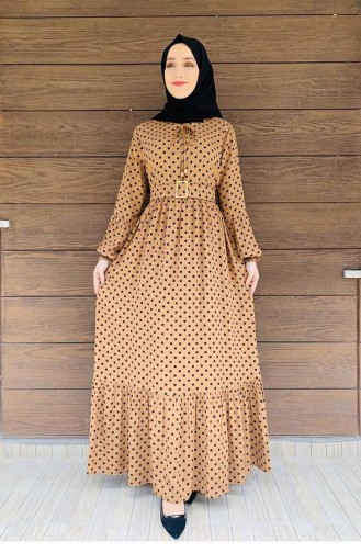 Gepunktetes Hijab-Kleid 0224-03 Taba 0224-03