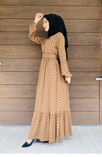 Polka Dot Hijab Dress 0224-03 Taba 0224-03