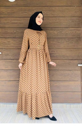 Gepunktetes Hijab-Kleid 0224-03 Taba 0224-03