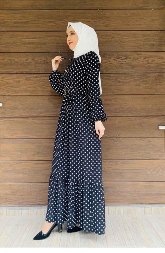 Polka Dot Hijab-jurk 0224-04 Zwart Wit 0224-04