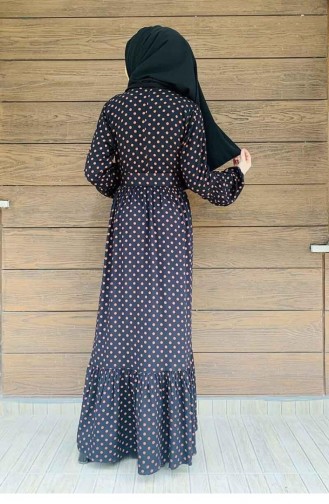 Robe Hijab à Pois 0224-05 Noir Taba 0224-05