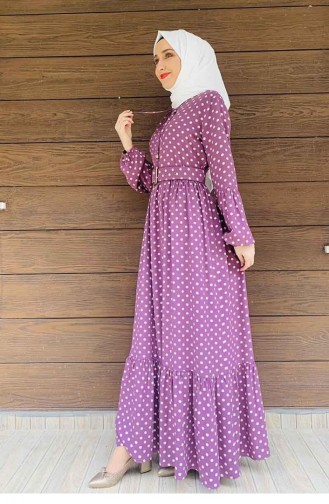 Gepunktetes Hijab-Kleid 0224-06 Dusty Rose 0224-06