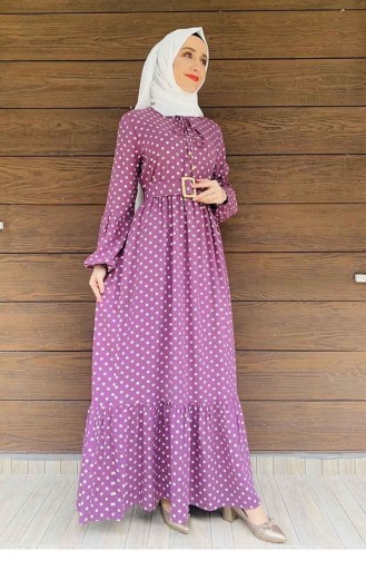 فستان للحجاب مُنقّط 0224-06 لون وردي ترابي 0224-06