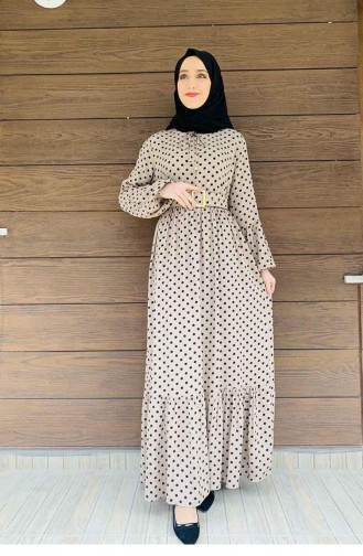 Polka Dot Hijab Dress 0224-07 Mink 0224-07