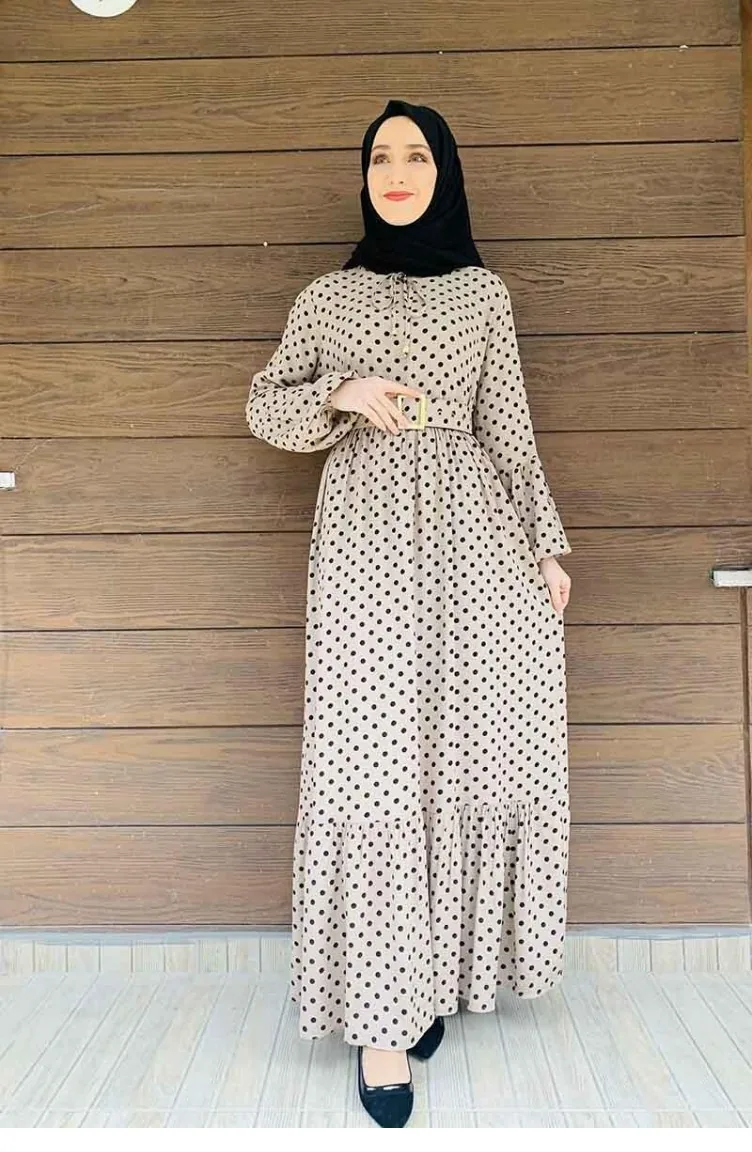 0224Sgs Polka Dot Hijab Dress Mink 6157