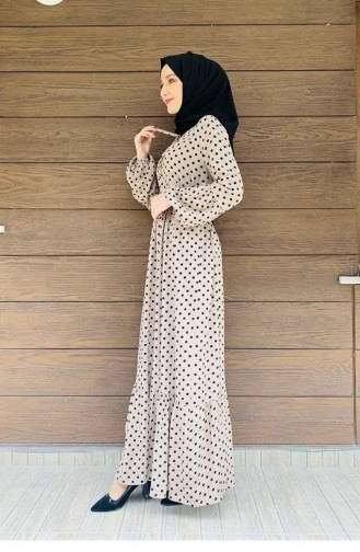 Polka Dot Hijab Dress 0224-07 Mink 0224-07