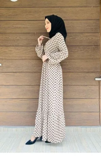 0224Sgs Polka Dot Hijab Dress Mink 6157