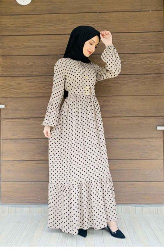 Polka Dot Hijab Dress 0224-07 Mink 0224-07