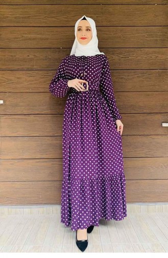 Robe Hijab à Pois 0224-08 Pourpre 0224-08