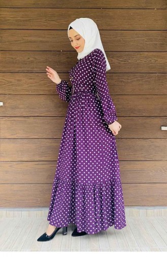 Polka Dot Hijab Dress 0224-08 Purple 0224-08
