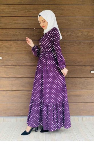 Robe Hijab à Pois 0224-08 Pourpre 0224-08