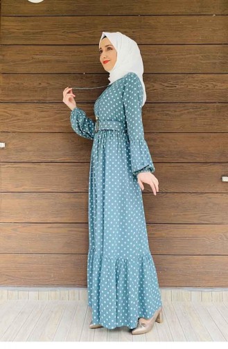 Robe Hijab à Pois 0224-09 Vert 0224-09