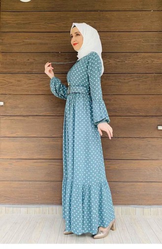 Polka Dot Hijab-Kleid 0224-09 Grün 0224-09