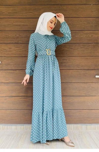 Robe Hijab à Pois 0224-09 Vert 0224-09