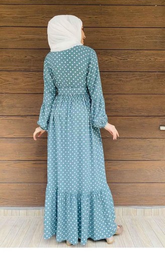 Robe Hijab à Pois 0224-09 Vert 0224-09