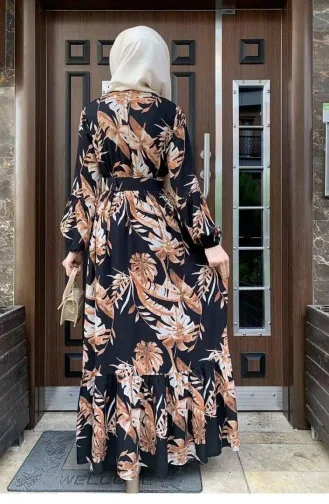 Jurk Met Palmboompatroon 0228-02 Zwarte Tegel 0228-02