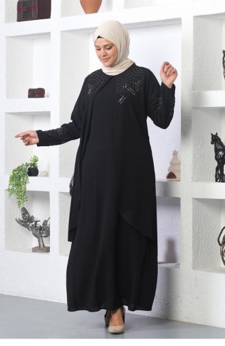 2021Smr Stone Geborduurde Hijab-jurk Zwart 6373