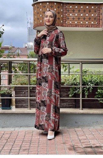 0266Sgs Patterned Hijab Dress Black 6389