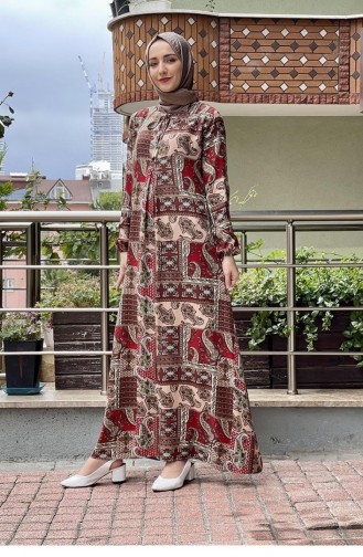 0266Sgs Gemustertes Hijab-Kleid Rot 6390