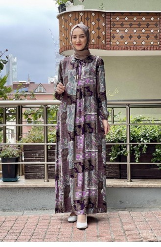 0266Sgs Patterned Hijab Dress Lilac 6391