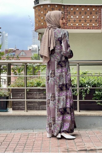 0266Sgs Patterned Hijab Dress Lilac 6391