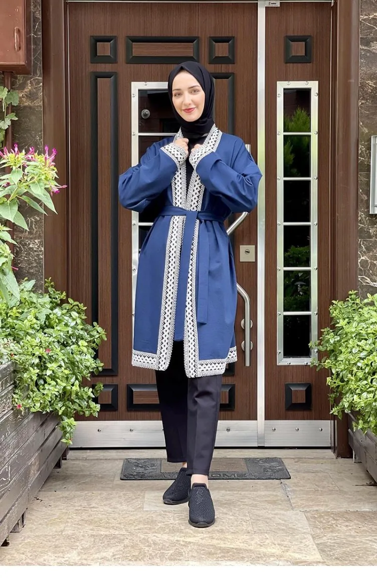 Collar Detailed Kimono 2013-02 İndigo 2013-02