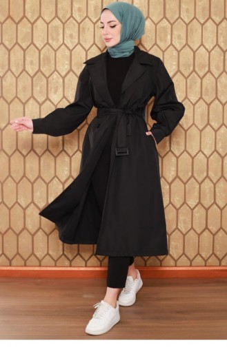 2404Nry Balloon Sleeve Trench Coat Black 6571