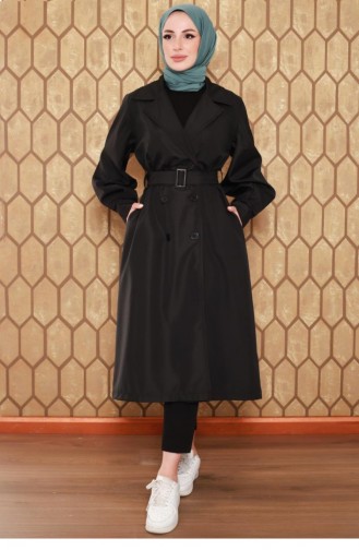 2404Nry Balloon Sleeve Trench Coat Black 6571