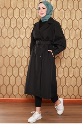 2404Nry Balloon Sleeve Trench Coat Black 6571