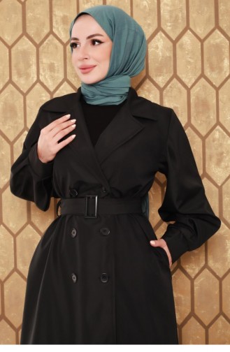 2404Nry Balloon Sleeve Trench Coat Black 6571