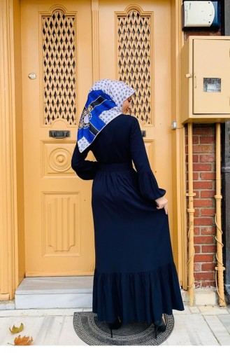 0222Sgs Robe Hijab Boutonnée Bleu Marine 6630