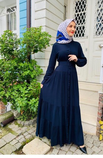 0222Sgs Hijab-Kleid Mit Knöpfen Marineblau 6630