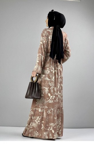 0242Sgs Robe Hijab à Motifs Ceinturée Vison 6819