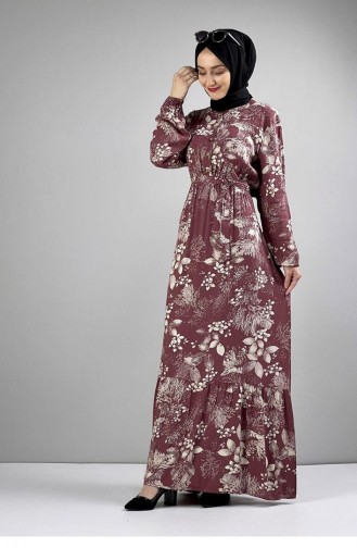 0242Sgs Hijab-jurk Met Riem En Patroon Dusty Rose 6820
