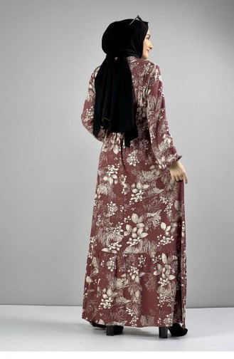 0242Sgs Robe Hijab à Motifs Ceinturée Rose Poudré 6820