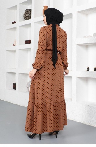 0275Sgs Polka Dot Patterned Viscose Dress Brown 6892