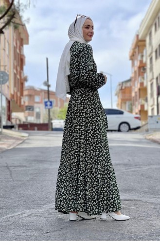 0243Sgs Hijab-jurk Met Riem En Patroon Smaragdgroen 6894