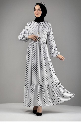 فستان للحجاب مُنقّط 0224-11 لون إكرو أسود 0224-11