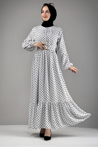 Robe Hijab à Pois 0224-11 Ecru Noir 0224-11