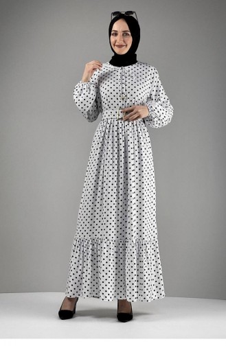Polka Dot Hijab-Kleid 0224-11 Ecru Schwarz 0224-11
