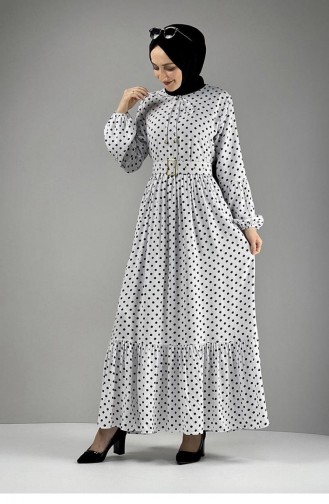Robe Hijab à Pois 0224-11 Ecru Noir 0224-11