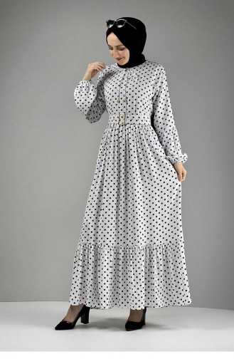 Polka Dot Hijab-Kleid 0224-11 Ecru Schwarz 0224-11