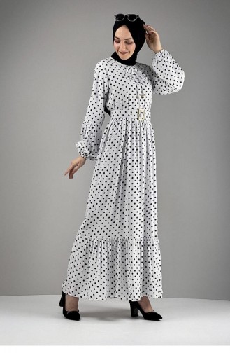 Polka Dot Hijab-jurk 0224-11 Ecru Zwart 0224-11